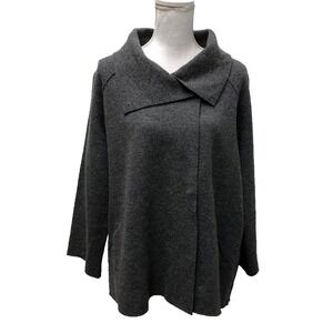 Eileen Fisher Wool Wrap Jacket Womens Large Gray Oversize Gorpcore 3/4 Sleeve